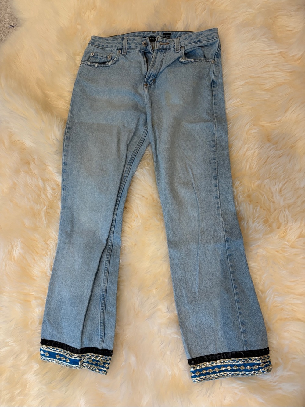 Y2K Buffalo David Bitton Light Blue Flare Jeans with Embroidered Hem